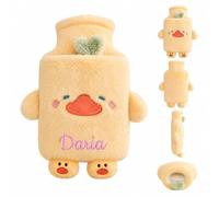Bouillotte Personnalisée Prénom Brodé 1L, Housse Peluche Douce (Jaune) | 1L Caoutchouc Naturel - Housse Peluche Douce - Prénom Brodé - 4 Couleurs - Anti Fuite