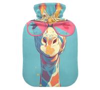 Bouillotte Pop Art Girafe Turquoise avec housse souple, compresses chaudes de 2 L pour le corps pour réchauffer le ventre, chauffe-ventre, chauffe-ventre