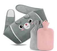 Bouillotte Regles Douloureuses, 3 en 1 Ceinture de bouillotte, bouillotte eau chaude Anti Fuite Pour enfants adultes, Bouillote avec Housse en Peluche Douce (Rose)