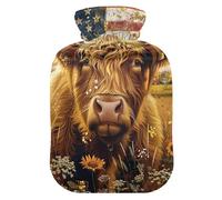 Bouillotte rétro avec housse en velours doux pour crampes menstruelles Motif vache des Highlands