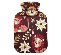 Bouillotte rétro marron lion avec housse souple 2L pour crampes menstruelles, crampes menstruelles