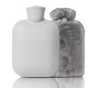 Bouillotte réutilisable avec housse en peluche, 0,5 l à 2 L pour soulager la douleur du cou, compresse chaude et froide (gris, 1 l)