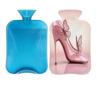 Bouillotte rose à talons hauts avec housse, chaussures papillon, sac d'eau chaude de 2 L pour soulager la douleur, cou doux et épaules, chauffe-mains et pieds, compresse chaude et froide pour adultes