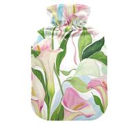 Bouillotte rose et belle fleur de lys calla pour eau chaude avec housse douce, 2 L pour lit pour crampes menstruelles, crampes menstruelles