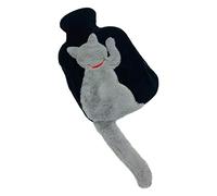 Bouillotte Sac d'eau Chaude avec Housse en Peluche pour Chat Poche d'eau Chaude pour Le Cou Les épaules Les Pieds Les Crampes Menstruelles Cadeau d'hiver pour Garçons Et Filles (Gris)
