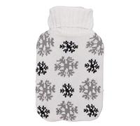 Bouillotte Sac d'eau chaude Bouillotte grande 2000ML avec housse tricotée douce pour soulager la douleur chaleur hivernale en caoutchouc naturel lavable en machine (Flocon de neige)