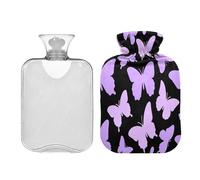 Bouillotte tendance avec housse souple 2 l pour chauffe-cou et épaules - Motif papillons et noirs