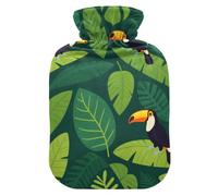 Bouillotte Toucan à feuilles vertes pour eau chaude avec housse souple, compresse chaude de 2 L pour thérapies chaudes et froides, crampes menstruelles