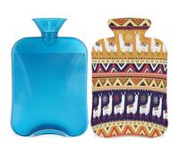 Bouillotte tribal ethnique alpaga lama avec housse, sac d'eau chaude de 2 L pour soulager la douleur, cou doux et épaules, chauffe-mains et pieds, compresse chaude et froide pour adultes et enfants