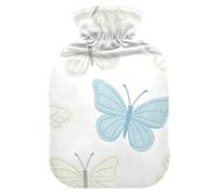 Bouillotte tricotée avec housse souple Motif papillons bleus 2 l pour le corps pour les muscles endoloris, crampes menstruelles, bolsas para agua caliente