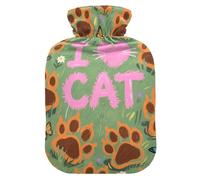 Bouillotte verte avec housse souple, motif griffe de chat, 2 l pour soulager la douleur