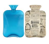 Bouillotte vintage avec citation de journal avec housse, sac d'eau chaude de 2 L pour soulager la douleur, cou doux et épaules, chauffe-mains et pieds, compresse chaude et froide pour adultes et