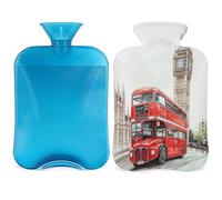 Bouillotte vintage britannique London Big Ben avec housse, 2 L pour soulager la douleur, le cou et les épaules, chauffe-mains et pieds