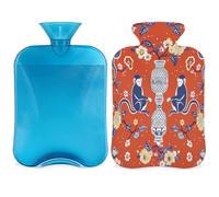 Bouillotte vintage chinoiserie fleur de singe avec housse, sac d'eau chaude de 2 L pour soulager la douleur, cou doux et épaules, chauffe-mains et pieds, compresse chaude et froide pour adultes et