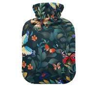 Bouillotte vintage en forme de papillon vert avec housse souple pour soulager les crampes menstruelles et la douleur, taille S