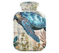 Bouillotte vintage en forme de tortue bleue avec housse en velours doux pour soulager la douleur, taille S