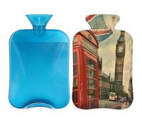 Bouillotte vintage London avec housse, motif Union Jack 2 L, pour soulager la douleur, cou doux et épaules, chauffe-mains et pieds, compresse chaude et froide pour adultes et enfants