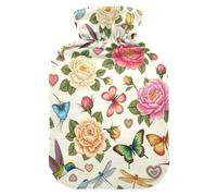 Bouillotte vintage roses pivoines avec housse en velours pour crampes menstruelles Taille S