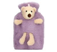 Bouillotte violette de 1000 ml avec housse en peluche adorable ours en peluche, caoutchouc anti-fuite pour la chaleur, le soulagement de la douleur et les crampes - Utilisation à la maison et au
