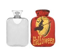 Bouillotte Witch Moon Happy Halloween avec housse souple 2 L pour soulager les douleurs au cou et aux épaules - Chauffe-ventre - Bolsa de calor pour Dolor menstruel