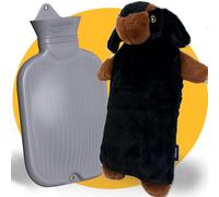 Bouillotte XXL de 3,5 l avec housse - Modèle sans couture - Motif chien teckel - Housse en polaire douce - Bouillotte XL pour bébés, enfants et adultes - Cadeau pour femme, petite amie