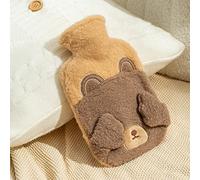 Bouillottes Eau Chaude Ours Au Visage Brun Bouillotte Eau Chaude Peluche Bouillote Peluche Main Enfant Fille Bebe Cadeau Naissance Garcon Fille Chaud et Confortable 500ML