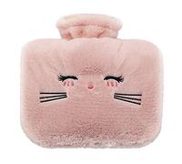 Bouillottes Sac d'eau chaude Bouteille ou froide en caoutchouc classique de qualité supérieure avec housse polaire douce Bouillotte portable réutilisable remplie(Roze)