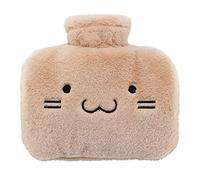 Bouillottes Sac d'eau chaude Bouteille ou froide en caoutchouc classique de qualité supérieure avec housse polaire douce Bouillotte portable réutilisable remplie(Beige)