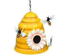 Bouions pour l'extérieur, 5, 7x5, 7x6.5 '' Beehive Iron Bird House avec Ornements d'abeilles, Suspendu ou plaçant Une boisette Facile à Nettoyer avec Une Base Stable pour Les Maisons