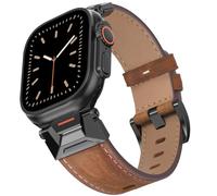 Bouixel Bracelet en cuir véritable compatible avec Apple Watch Ultra 3 - 49 mm, 46 mm, 45 mm, 44 mm, 42 mm pour homme, bracelet robuste avec connecteurs en acier inoxydable pour iWatch Ultra 2 Series