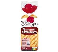 BOULANGERE - Baguettes viennoises LA | Savoureuses et onctueuses | Idéales pour le petit-déjeuner ou le goûter | le paquet de 340 g | LOT DE 4