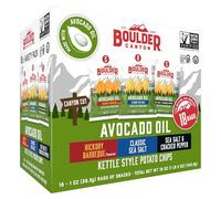 Boulder Canyon Lot de 18 croustilles de pommes de terre style bouilloire - Sans gluten, sans OGM, barbecue au caryer, sel de mer classique, sel de mer et poivre craquelé (sacs de 30 ml)