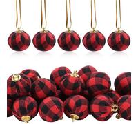 Boule À Carreaux De Noël En Forme Dde Buffle, 50 Pièces, Boule En Tissu À Carreaux Rouge Et Noir De 1 Pouce, 25 Mm, Ornements Suspendus Pour Arbre De Noël