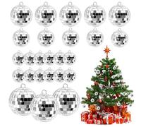 Boule à Facettes, 25pcs Boule à Facette Kit, Boules Disco Argentées à Suspendre, Boule Disco Brillant, Mini Boule Disco avec Corde, 4 Tailles de Boule Disco, Disco Ball, pour Décorations de Noël