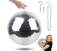 Boule à facettes 40 cm, grande boule miroir avec anneau de suspension, réflexion 360° pour décoration fête mariage anniversaire club DJ, argent