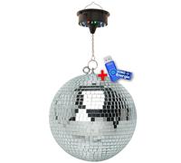 Boule à Facettes Argentée 50cm FXLab avec deux points de suspension + Moteur de boule LED à batterie FXLAB+Clé USB 32G