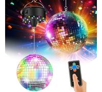 Boule à facettes avec moteur rotatif réglable 5/8/10/15 tr/min avec boule à facettes argentées de 15,2 cm, avec 4 lumières colorées et 18 perles LED pour effets de lumière disco