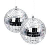 Boule à Facettes Disco 10 cm - Lot de 2 Boules Miroir Argentées à Suspendre, Déco Sapin de Noël, Mariage, Anniversaire, Fête & Soirée