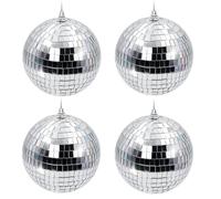 Boule à Facettes Disco 10 cm - Lot de 4 Boules Miroir Argentées à Suspendre, Déco Sapin de Noël, Mariage, Anniversaire, Fête & Soirée