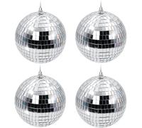 Boule À Facettes Disco 10 Cm \U2013 Lot De 4 Boules Miroir Argentées À Suspendre, Déco Sapin De Noël, Mariage, Anniversaire, Fête & Soirée