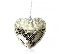 Boule à Facettes en Forme de Cœur, Boule à Miroir Réfléchissante, Décoration de Boule Disco avec Chaîne à Crochet pour Fête KTV Bar (Champagne Or)