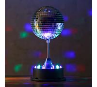 Boule à facettes LED de 13 cm avec pied - 18 LED colorées - Fonctionne avec piles et USB - Argenté