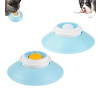 Boule à lécher pour chien, jouet interactif à alimentation lente, silicone de qualité alimentaire, base large antidérapante, facile à nettoyer pour chiens (blanc + jaune, 2 pièces)