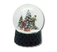 Boule à neige 20174 - Décoration d'arbre de Noël - Famille - Socle vert cubique - Ligne pure - Diamètre : 100 mm