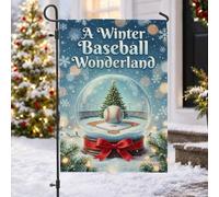 Boule à neige avec drapeau de Noël 30,5 x 45,7 cm | Terrain de baseball intérieur, drapeau de pelouse, nœuds festifs, fond flocon de neige d'hiver, cadeau pour fan de sport