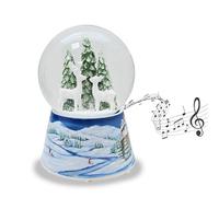 Boule à Neige - Boîte à Musique de Noël - Deux Cerfs - Socle Paysage d'hiver - Hauteur : 14 cm - Largeur : 10 cm - 20288 (2 Cerfs Bleu Moyen)