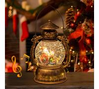 Boule à neige de Noël - Lanterne avec musique - Décoration de Noël LED vintage - Eau scintillante - Globe enneigé - Veilleuse - USB et piles - Cadeau pour Noël