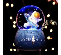 Boule à Neige d'Espace en Résine et Verre avec Cosmonaute Boule à Neige Lumineuse avec 3 Chansons Boule à Neige avec Musique Apaisante Boîte à Musique avec LED Veilleuse Cadeau Anniversaire Noël