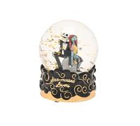 Boule à neige Disney L'Étrange Noël de monsieur Jack Skellington et Sally - Boule d'eau noire et dorée avec base gothique - Cadeau de collection pour les fans