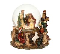 Boule à Neige - La Sainte Famille et Les Trois Rois - Boule 14 x 13 x 15,5 cm/Ø 10 cm - avec mécanisme - Mélodie - Nuit silencieuse